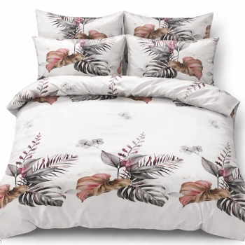 Pościel 140x200 bawełna satynowa  w kwiaty tropikalne z prześcieradłem – komplet premium 4cz PK497